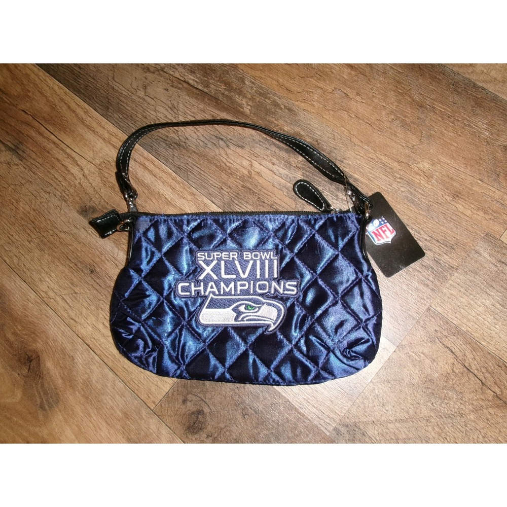 SEATTLE SEAHAWKS SUPER BOWL CHAMPIONS 7X9 BAG PURSE VINTAGE ZIPPER T1